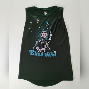 Elton John Tunic Tank Top Womens Medium Black Graphic‎ Casual Summer Beach Tee